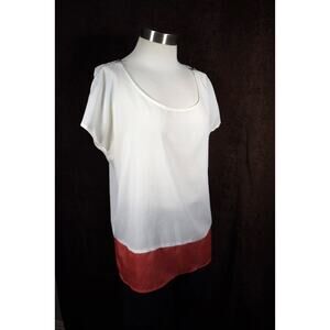 October Sky White Red Color-Block Popover Top Sz M Shoulder Zippers Boxy Blouse
